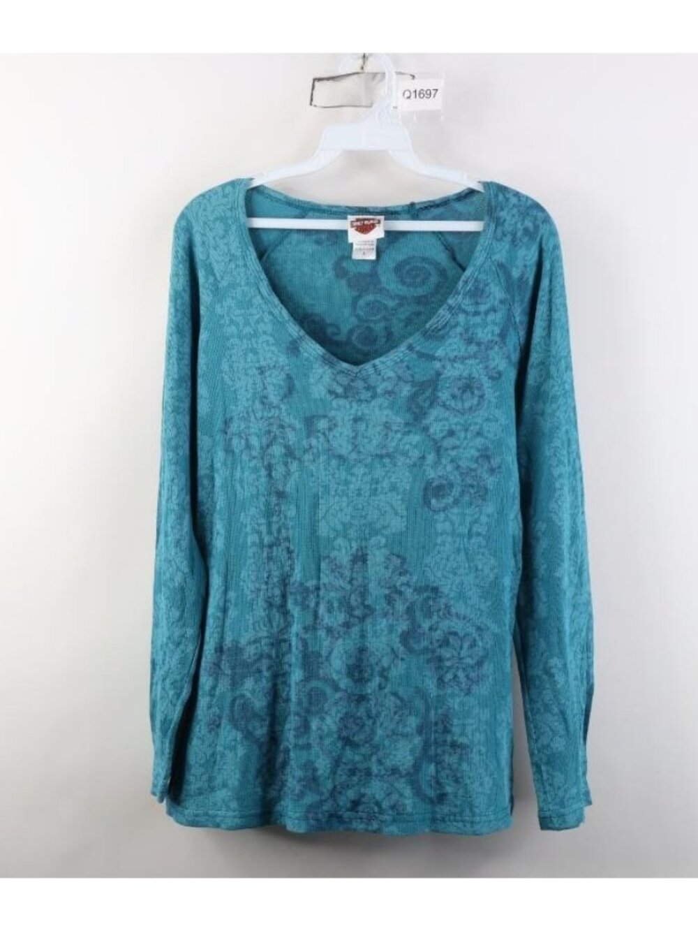 Vtg Harley Davidson Womens L Babydoll Flower Thermal Knit Long Sleeve T-Shirt US